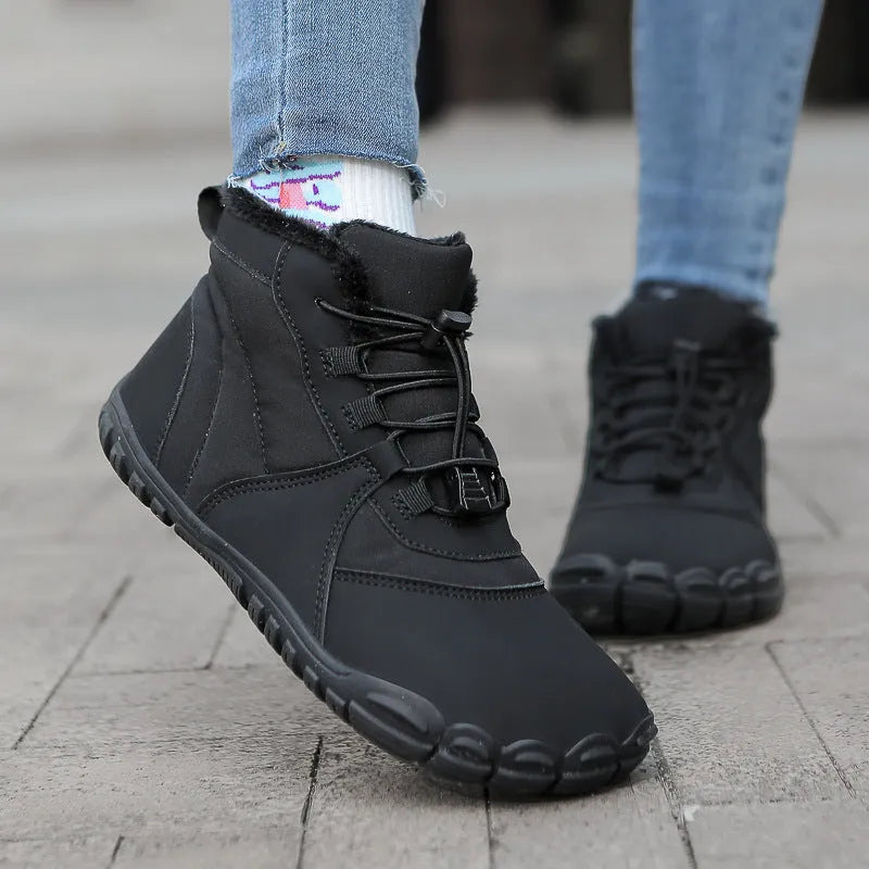 Outdoor snow boots waterproof non-slip insulated fleece-lined in black, khaki, and pink colours