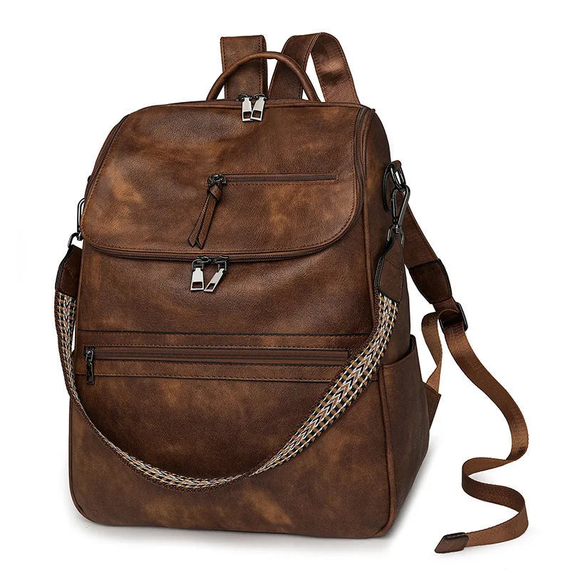 Retro college students backpack with curved shoulder straps in six colour options including black, blue, and yellow apricot