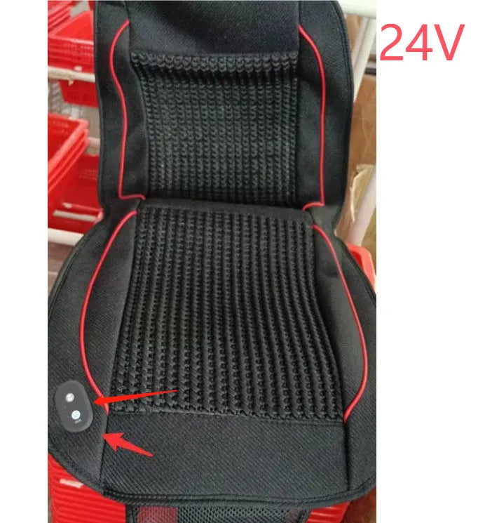 Square black car ventilation seat cushion with massage function measuring 60cm x 60cm