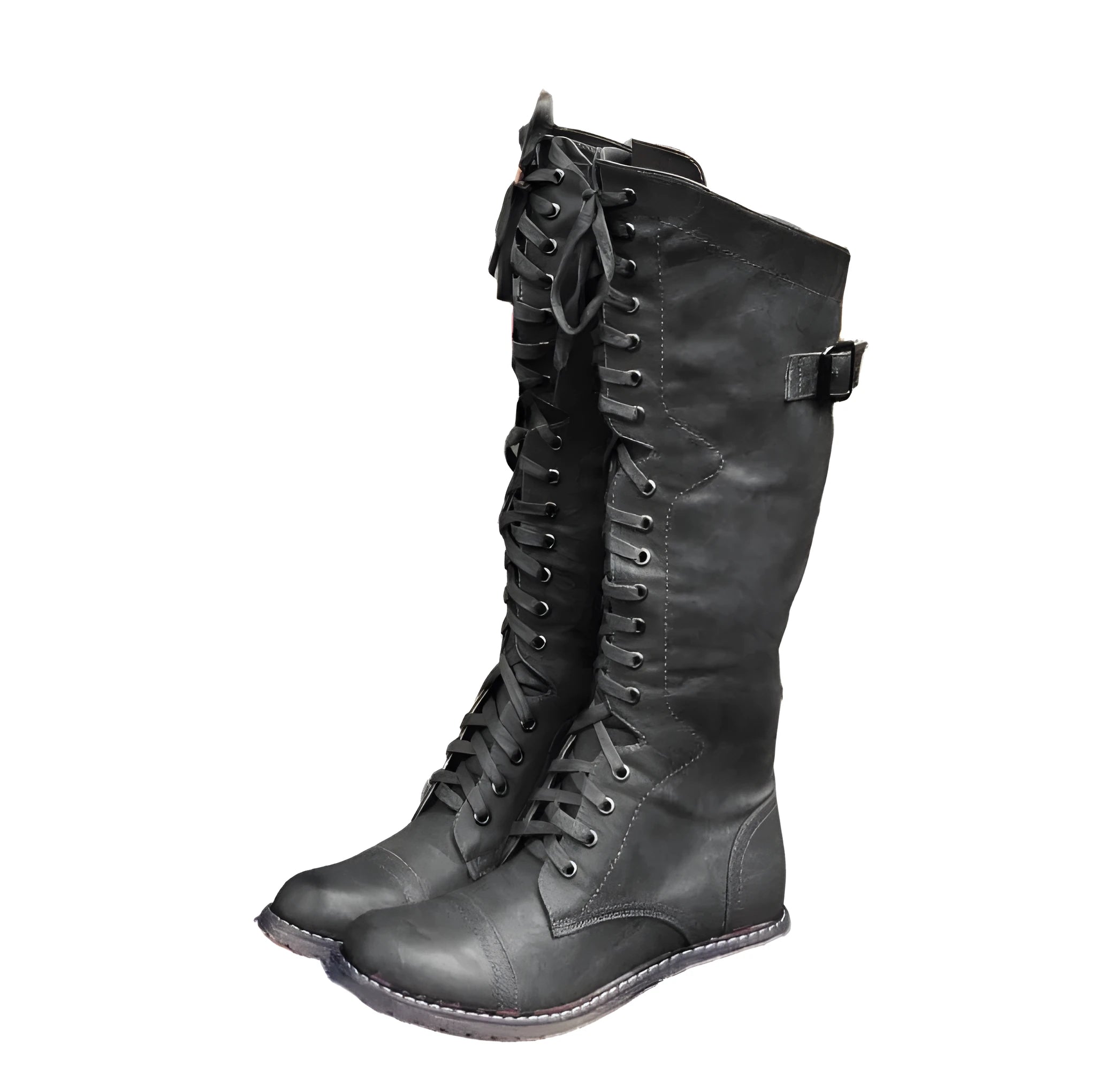 Women's brown ankle boots with a front cross strap and buckle fastening, shown on a white background.