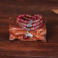 Handmade natural watermelon crystal bracelet with Chinese knot in elephant style geometry design