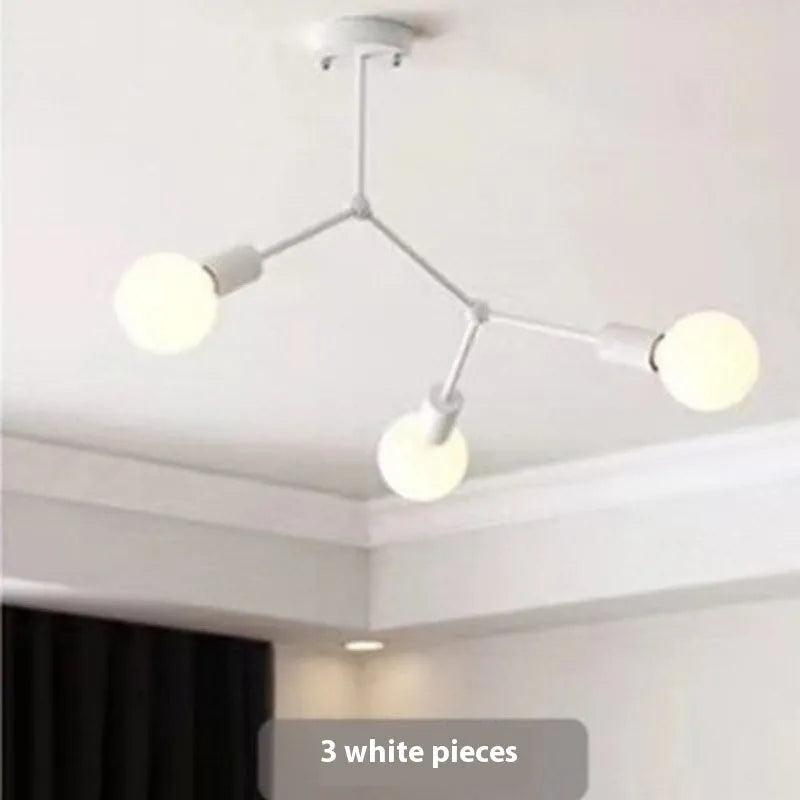 Iron chandelier ceiling lamp with multiple light heads in Nordic black or white finish