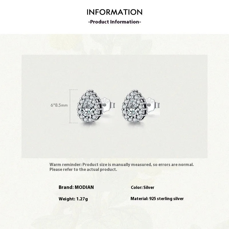 925 sterling silver water drop shaped ear studs with polished finish and post backs