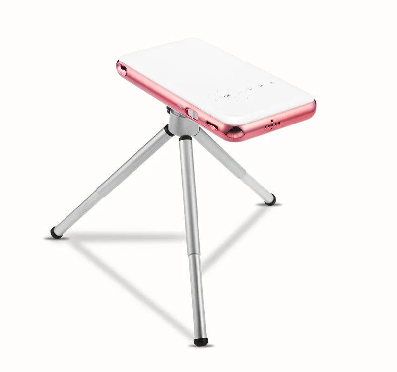 White and rose gold M6S miniature portable Android DLP projector showing compact design