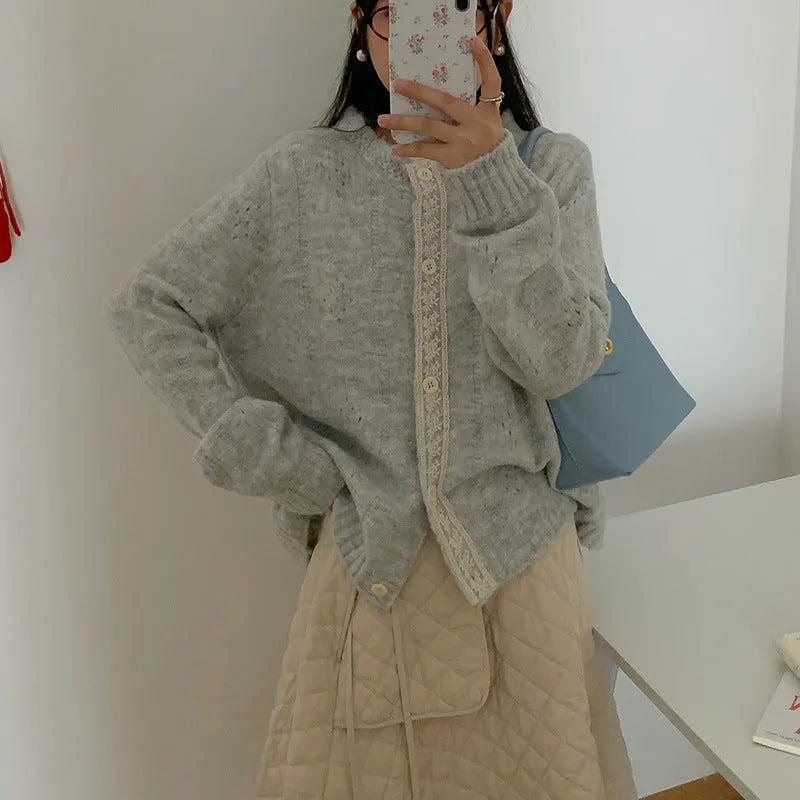 Retro loose-fit cardigan coat in viscose fibre, shown in apricot colour.