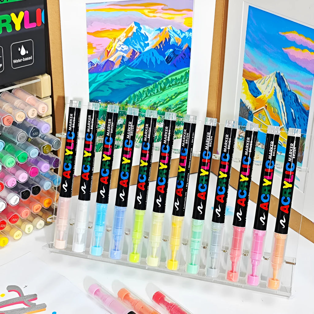Set of straight liquid acrylic marker pens with soft felt tips in multiple colours