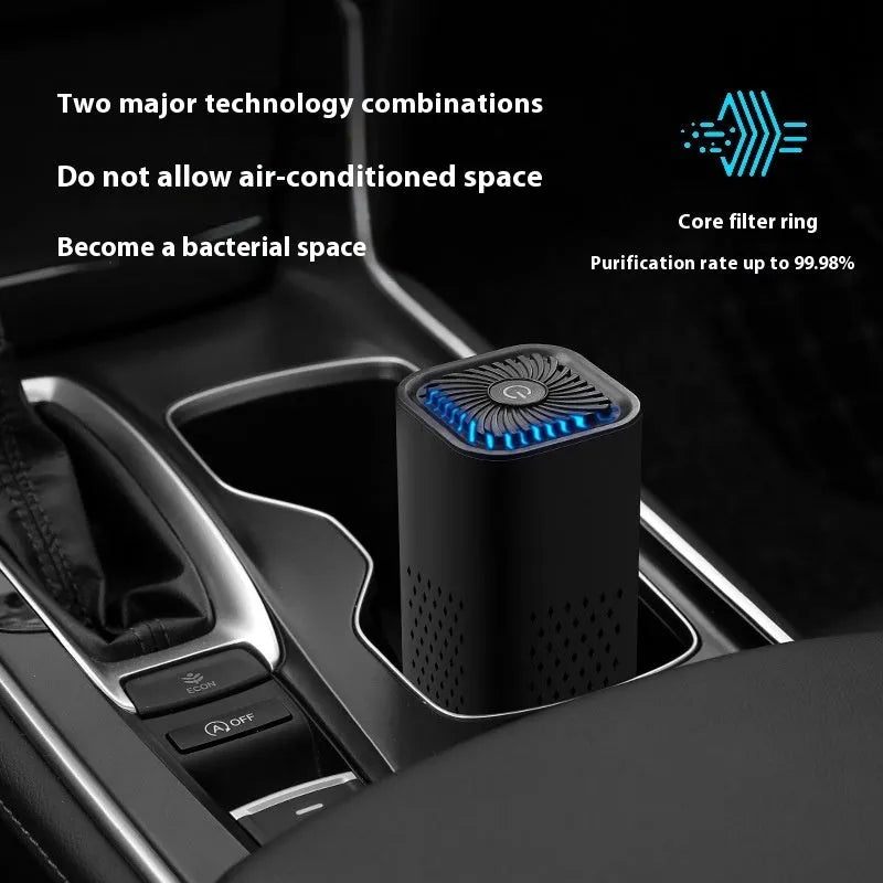 Mini USB car and home air purifier in white or black colour for spaces under 10 square metres