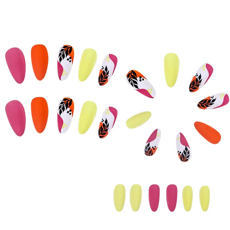 Four boxes of Armour brand frosted nail stickers showing almond-shaped designs in French leaves, leopard print, macaron, and plating patterns.