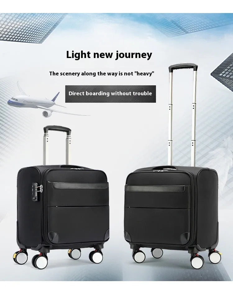 18-inch black Oxford cloth business suitcase with telescopic handle and universal wheels