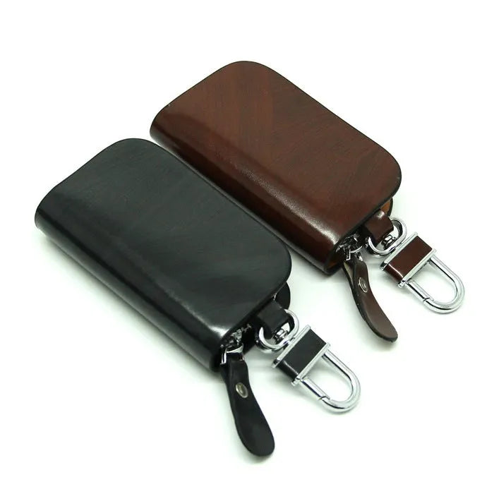 Genuine leather car key case in black or brown with frosted finish