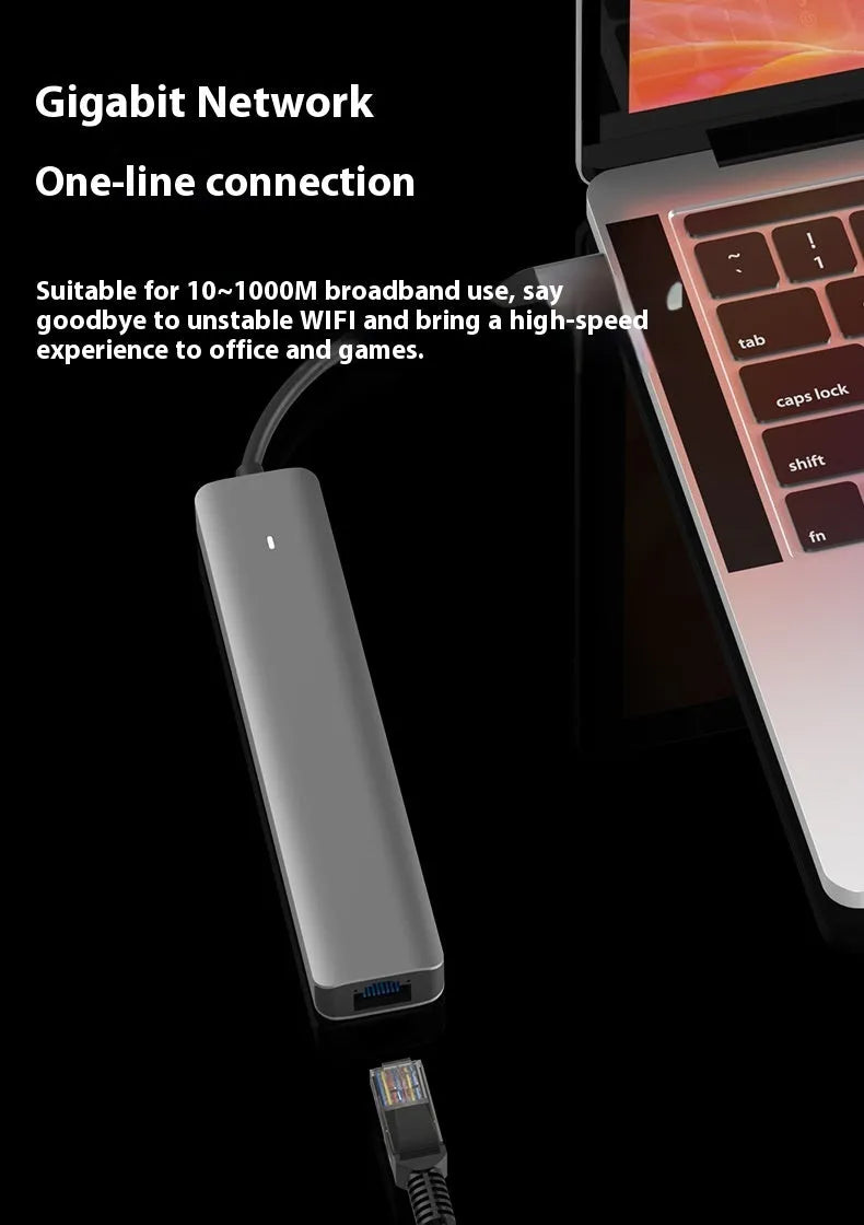 LQT-LH07 7-in-1 USB-C multi-port hub with card reader slots, HDMI, and USB ports.