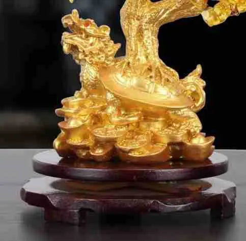 Citrine coloured small water turtle money tree resin ornament in Chinese style, 23cm high.