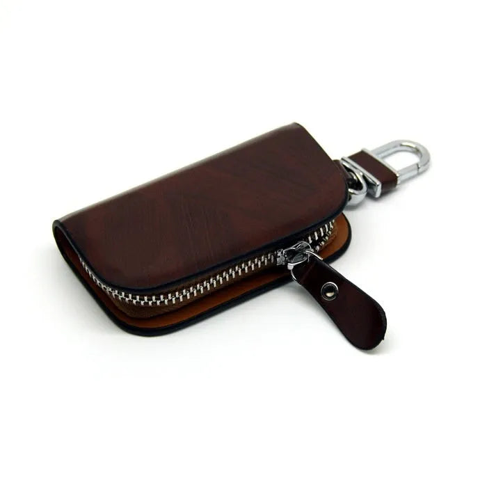 Genuine leather car key case in black or brown with frosted finish