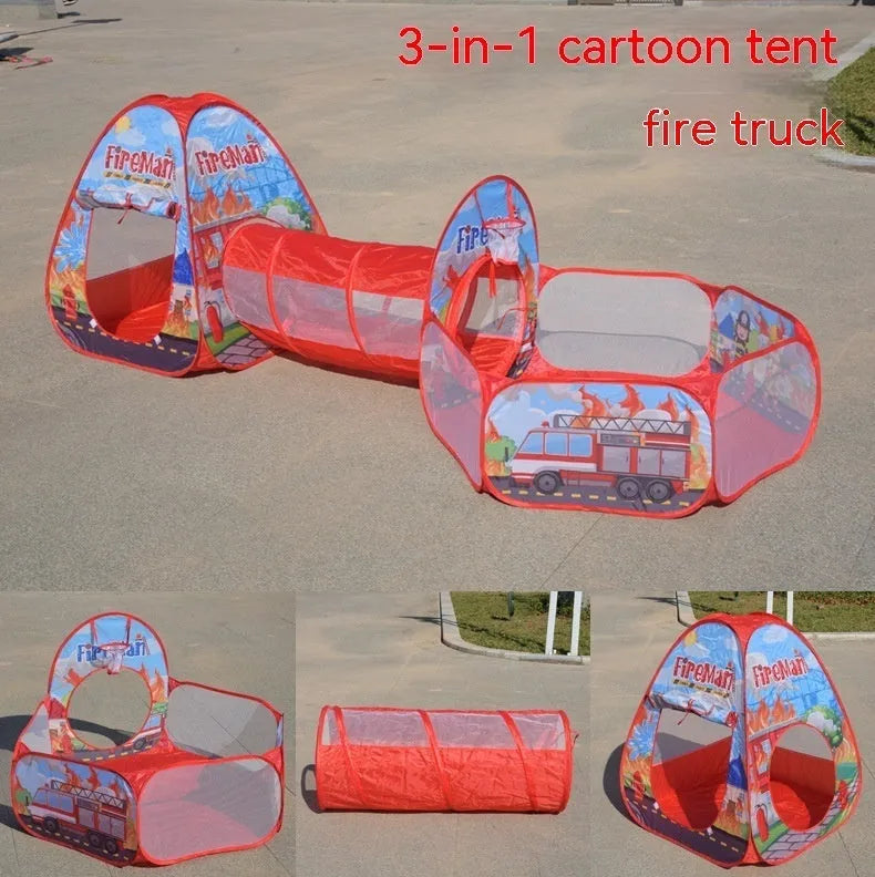 Marine cartoon three-in-one children's tent with ball pool and tunnel for girls aged 4-6 years