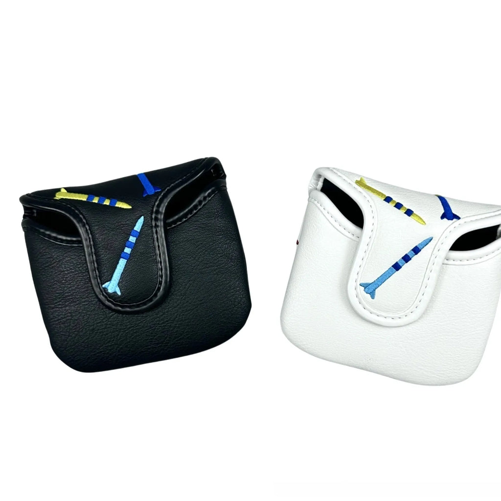 Square putter protective sleeve with rocket pattern in black or white PU leather for golf clubs