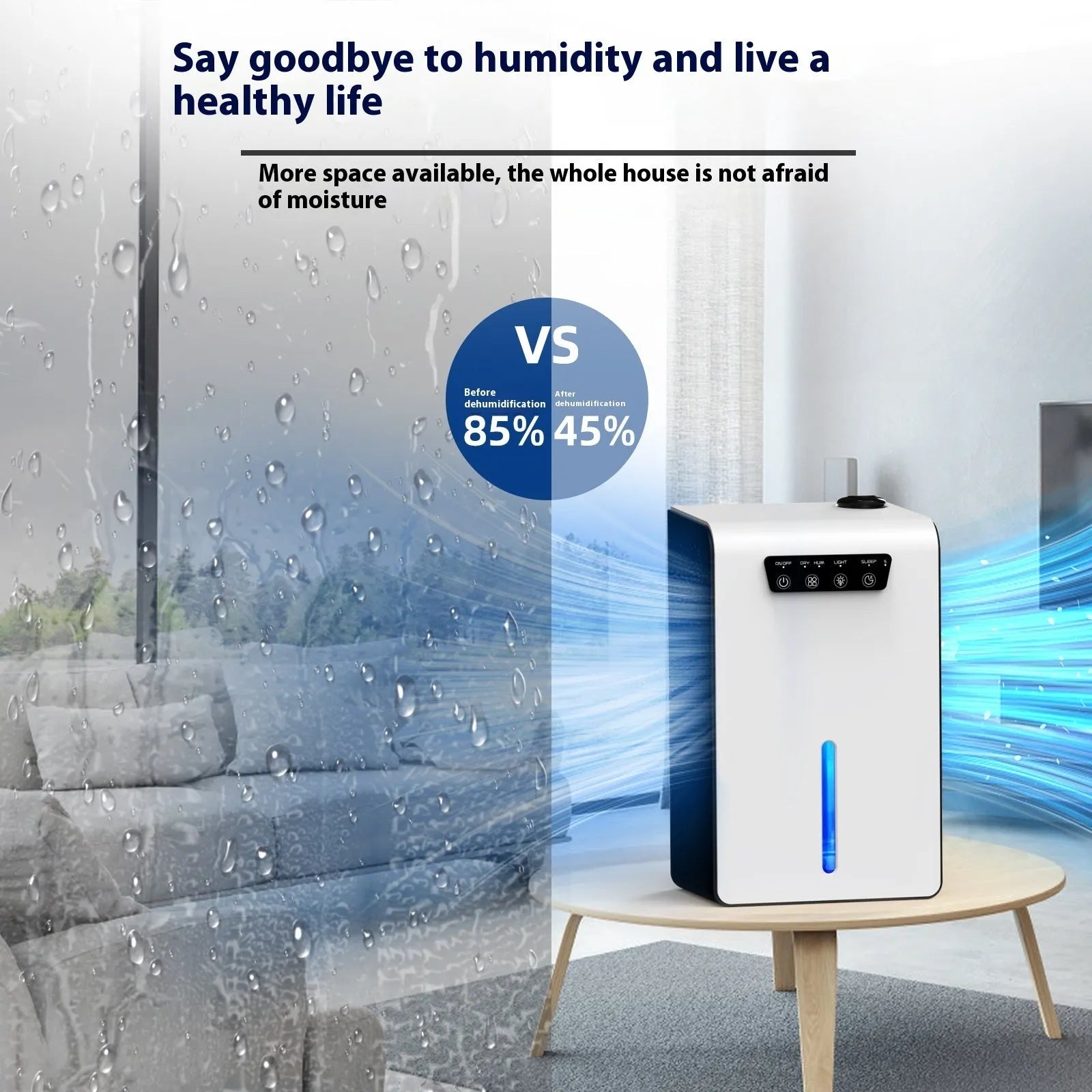 Milky white household dehumidifier for bedroom use with silent operation and 2.6-4.0 litre capacity