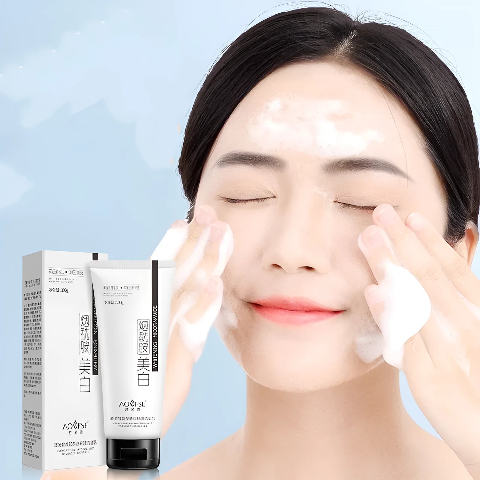 White packaged whitening and freckle removing facial cleanser for pore cleansing
