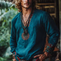Boho vintage print long sleeve pullover top in European retro style