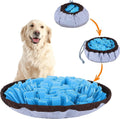 Large blue adjustable dog snuffle mat with fleece strips for slow feeding and enrichment