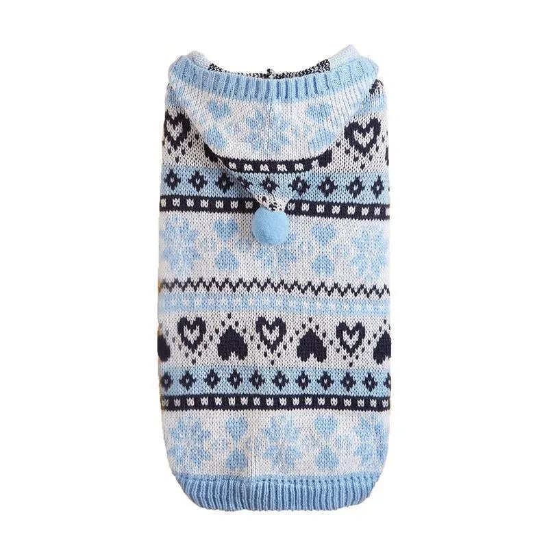 Acrylic dog sweater with snowflake pattern and love stripe camouflage design