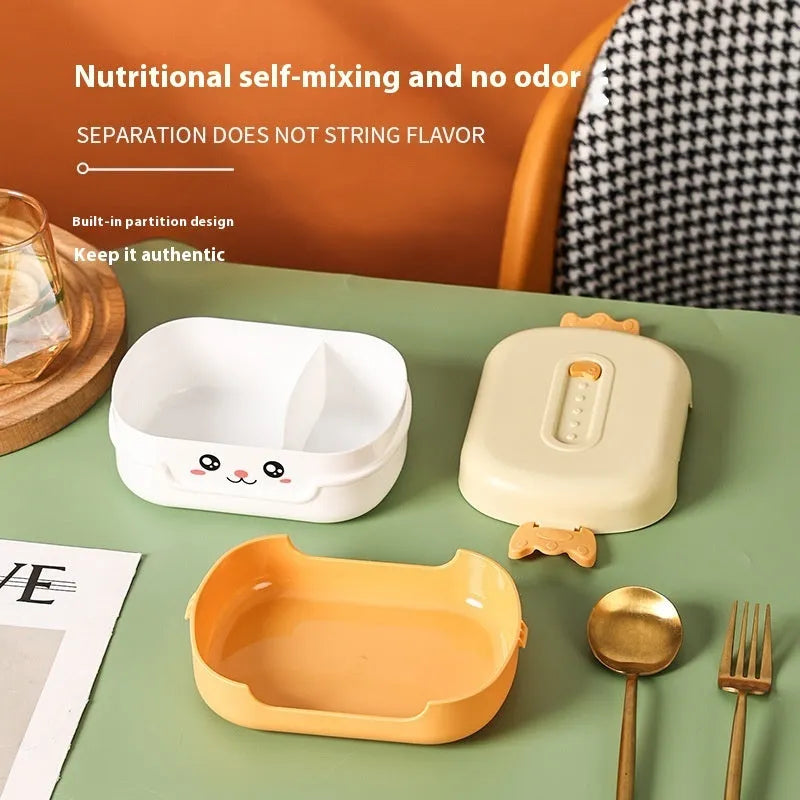 Square divided lunch box with microwave-safe plastic in multiple colour options