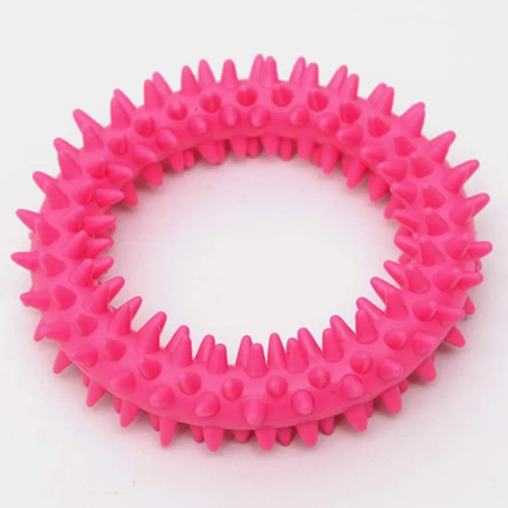 Blue spiky circle ring dog chew toy made of TPR on a white background.