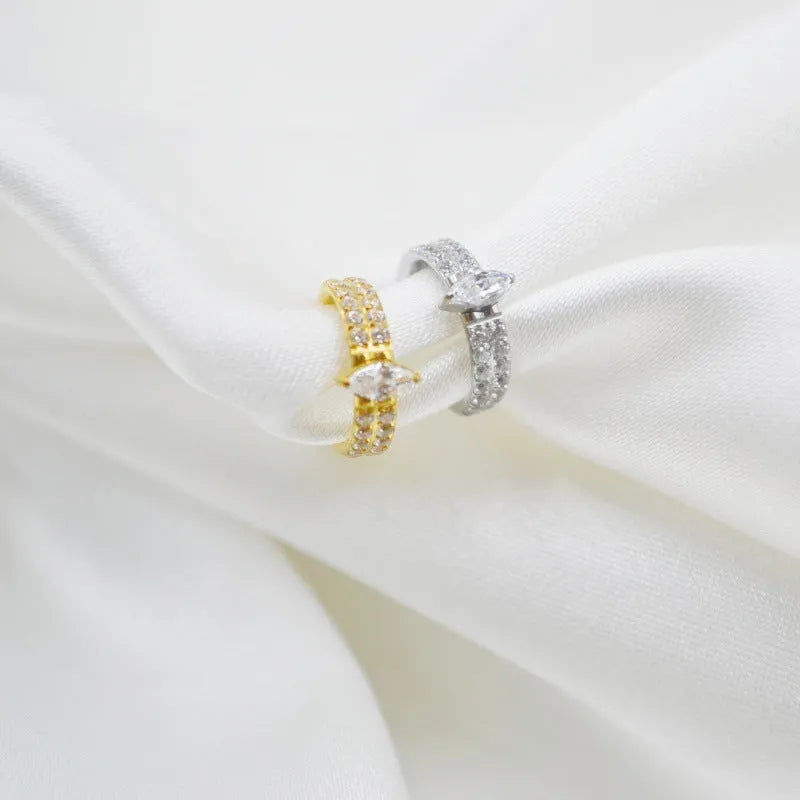 Gold and silver titanium steel heart-shaped zircon earrings for women, 1.2mm by 8mm