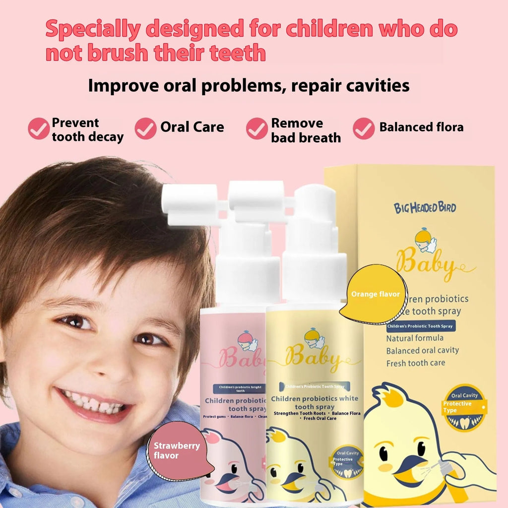 Children's probiotic oral care spray bottle in 40ml size for cavity prevention and teeth whitening