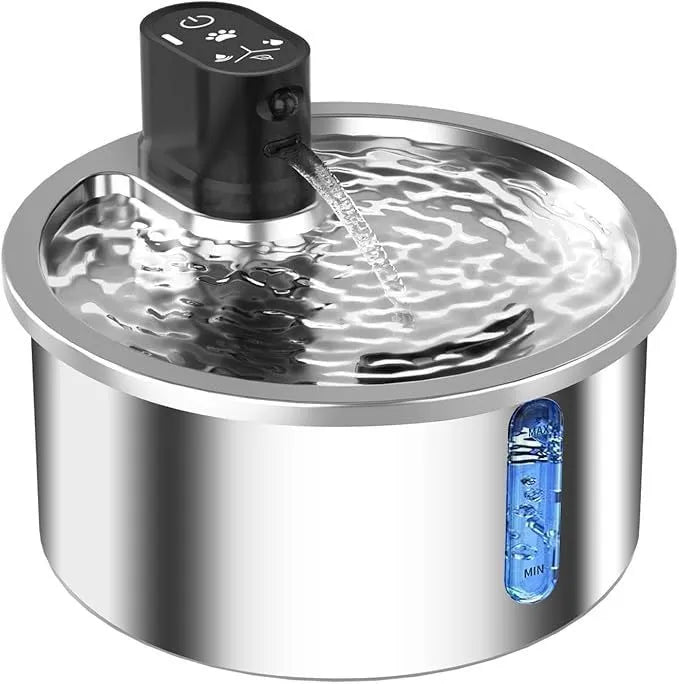 Stainless steel cat water fountain with ceramic base and LED temperature display