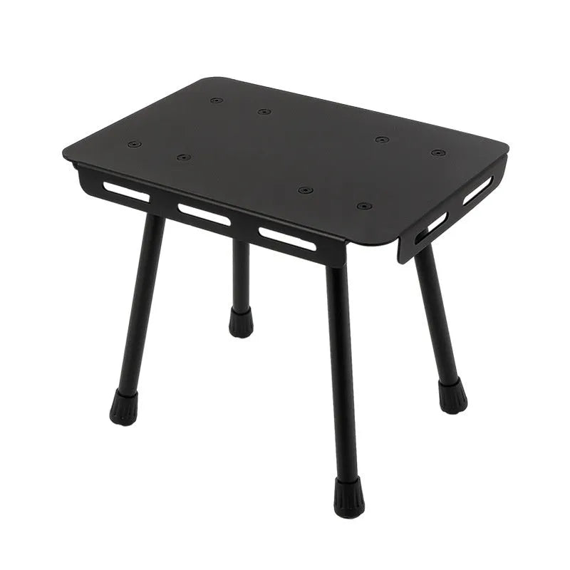 CLS aluminium dual-use folding camping stool shown converted into a small side table, with storage bag and beige PU mat.