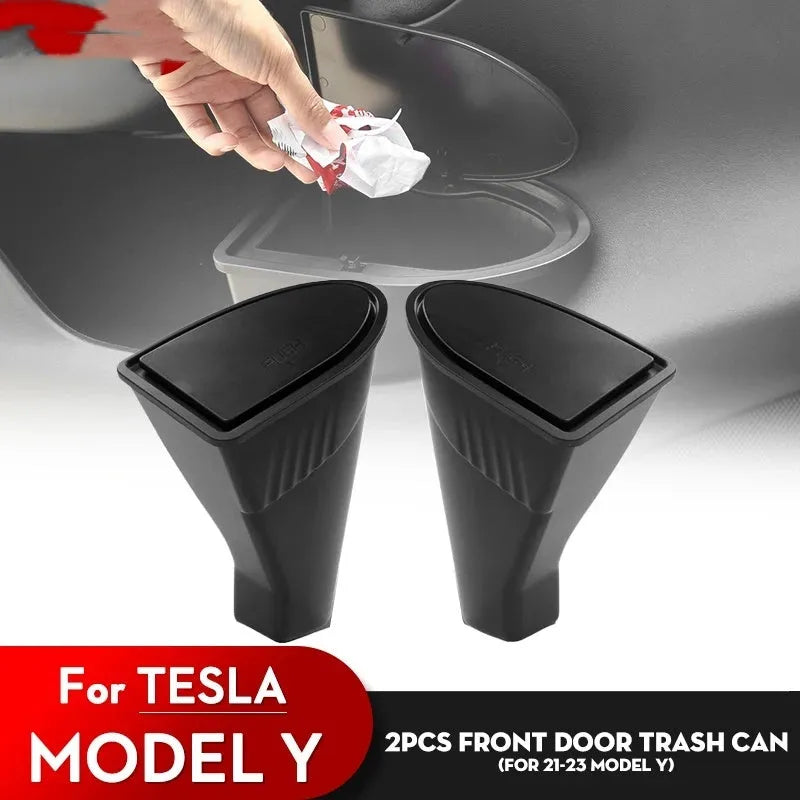 Black ABS car door trash cans sized for Tesla Model Y front door pockets