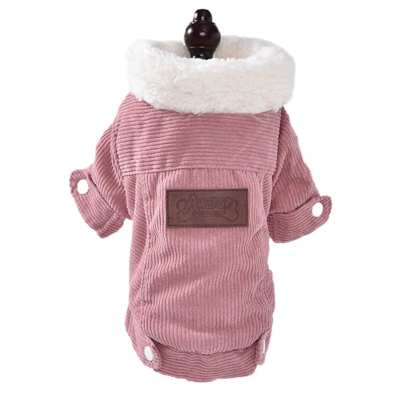 Dog wearing grey lambswool fleece lined winter vest with wool lining for autumn and winter warmth