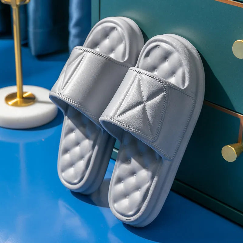 EVA bathroom sandals with thicker sole showing non-slip pattern and available colour options