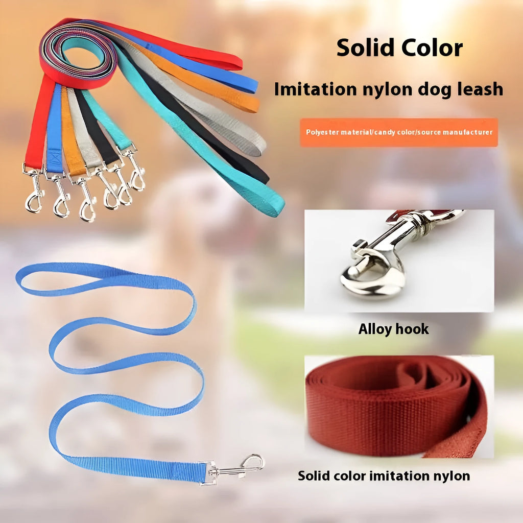 Solid colour polyester dog training rope with hand holding loop in multiple width options