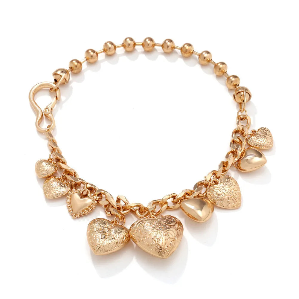 Women's carved heart pendant necklace with adjustable 41-50cm chain in gold or white K
