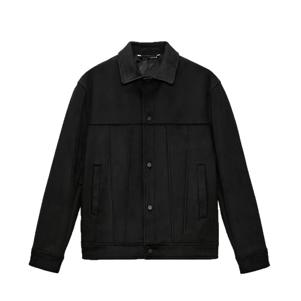 Black men's hooded jacket with cotton blend fabric and side pockets in regular length