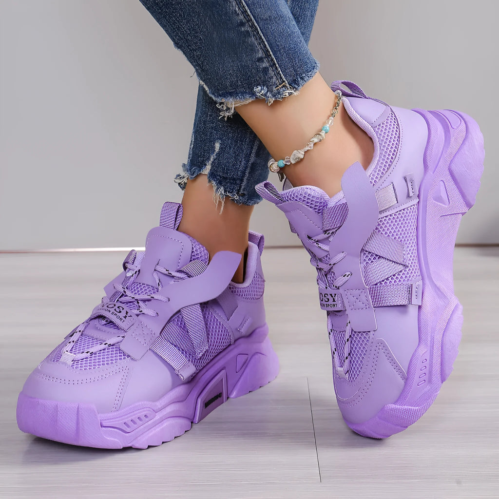 Women's platform mesh sneakers in multiple colours with animal pattern and lace-up front