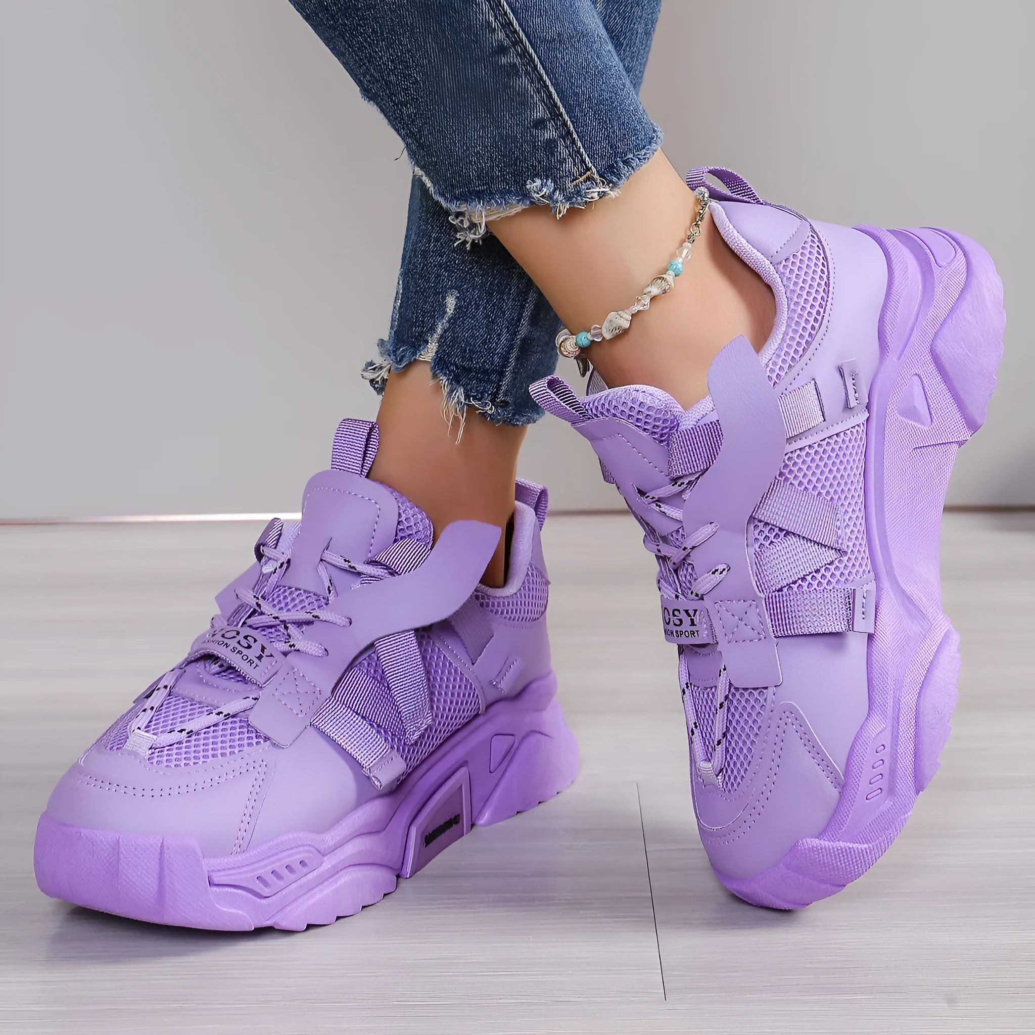 Women's platform mesh sneakers in multiple colours with animal pattern and lace-up front