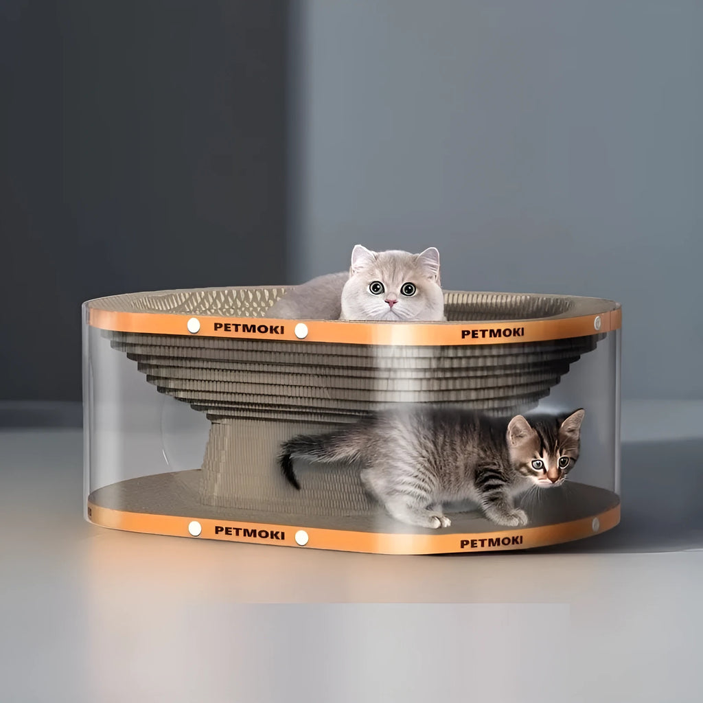Transparent white diamond design cat scratch board nest tunnel measuring 58x45x23cm