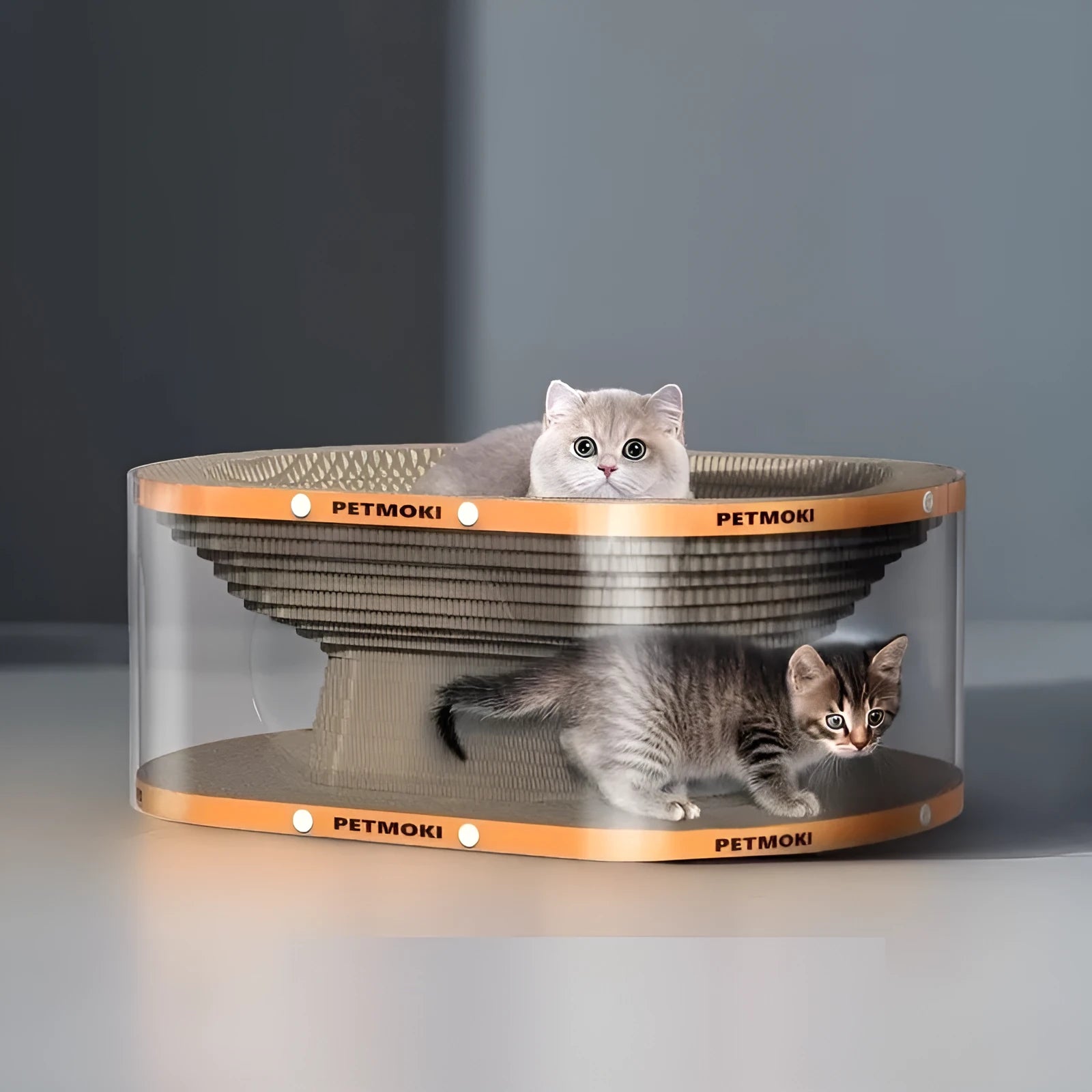 Transparent white diamond design cat scratch board nest tunnel measuring 58x45x23cm
