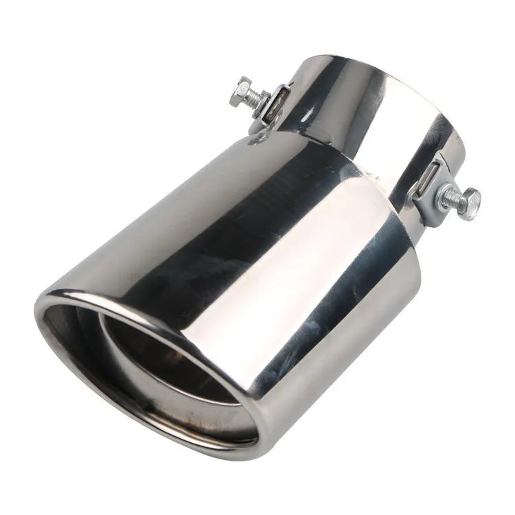 Stainless steel car modification exhaust tailpipe in bright silver and baked blue finishes.