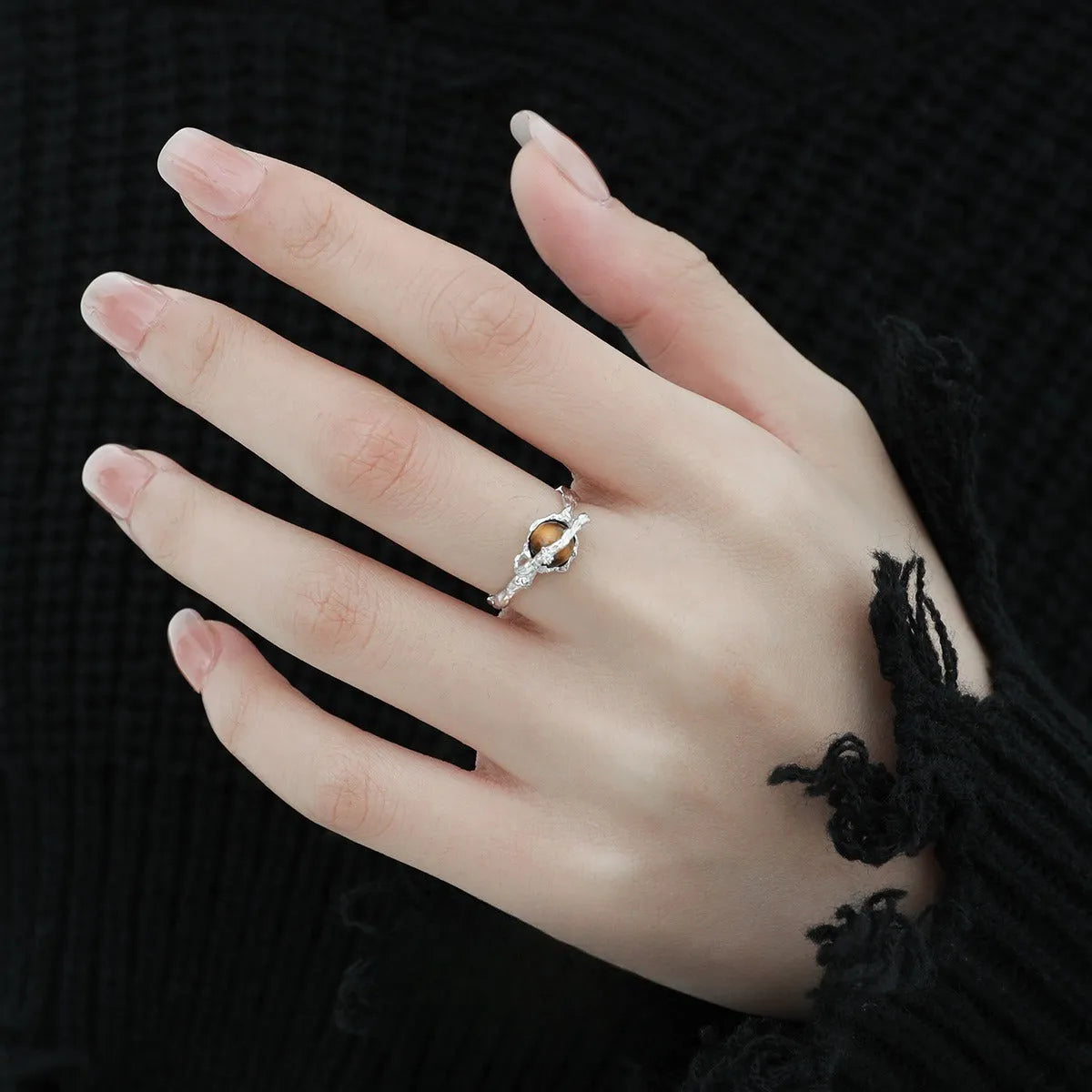 Women's silver Saturn design open ring with adjustable opening in white gold colour