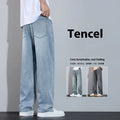 Straight-leg ice silk denim trousers in UK2560 blue with wide-leg cut and zip placket fly