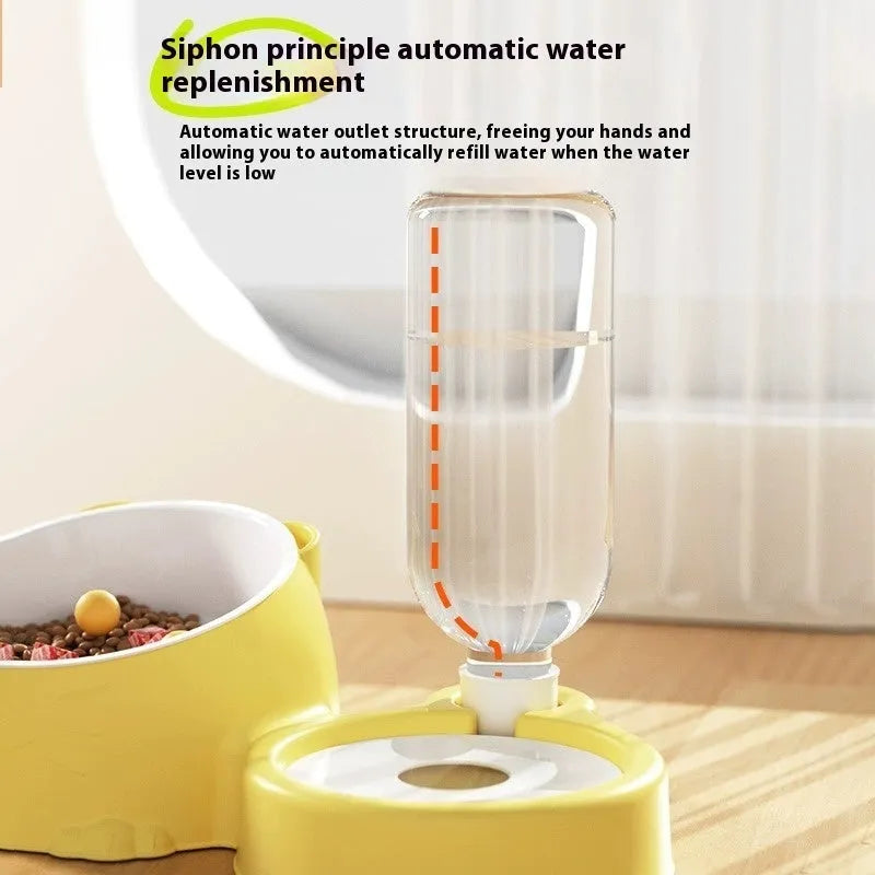 Automatic double bowl pet feeding basin in haze blue colour with separated food and water compartments