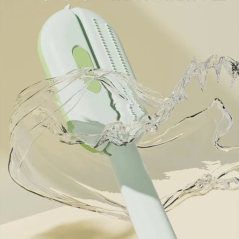 Blue pet grooming comb with water tank for capturing floating hair during dog and cat brushing sessions