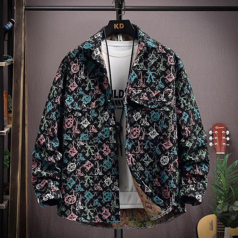 A casual long-sleeved lapel shirt coat in a straight hem style, shown in one of its available colours.