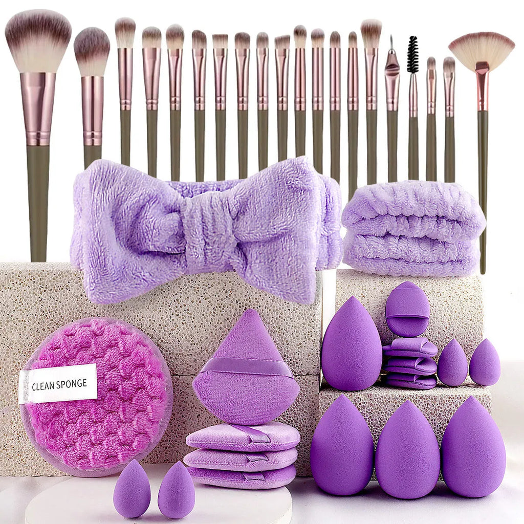 Hydrophilic non-latex beauty tools combination suit with multiple pieces for face wash and makeup application