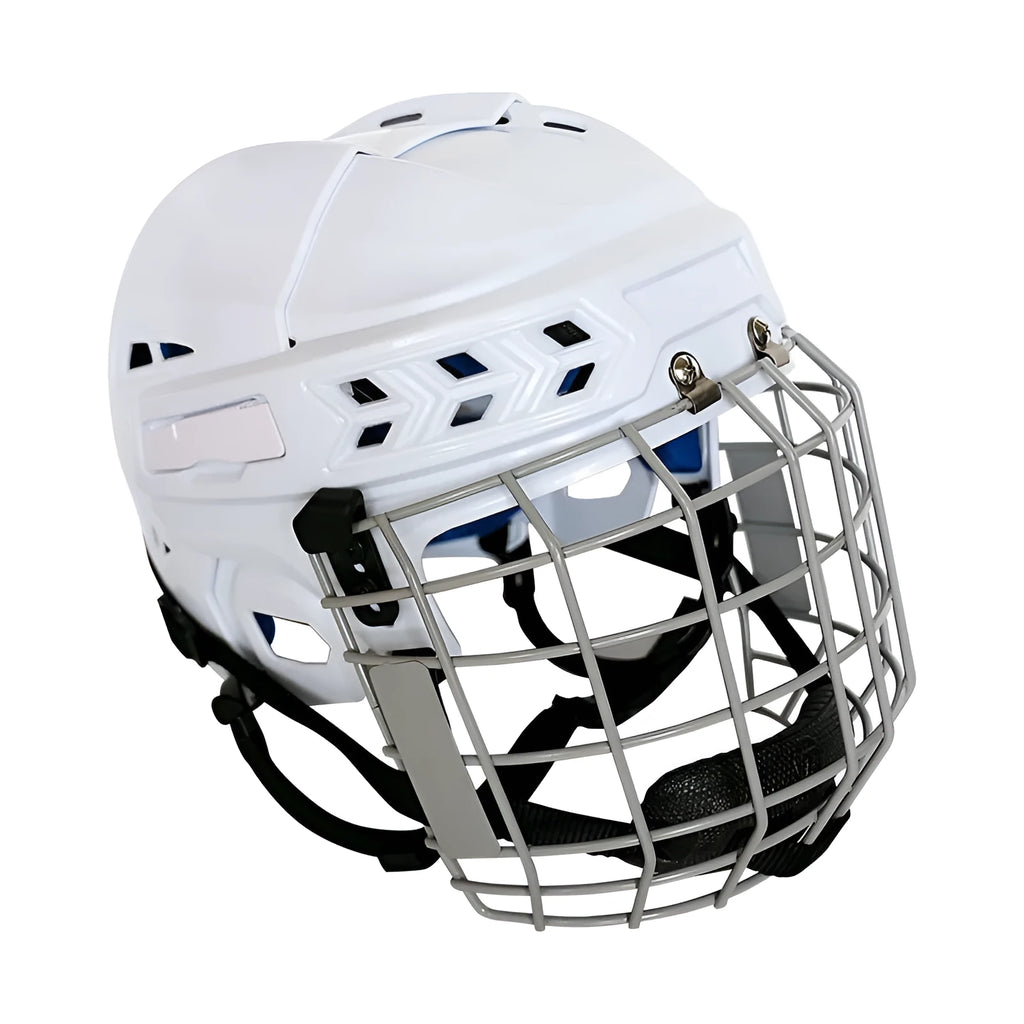 Ice hockey helmet with carbon steel face mask in sizes S M L XL