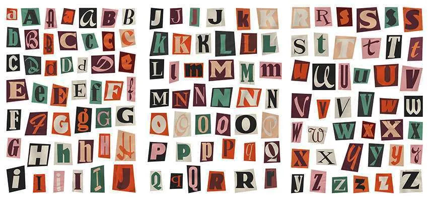 English letters and numbers symbol label stickers showing full alphabet sets and weekly words in cute style