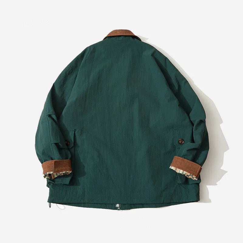 Green and apricot contrast colour casual jacket with side seam pockets for men and women